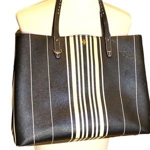 TORY BURCH Kerrington Large Striped Dark navy blue almost black